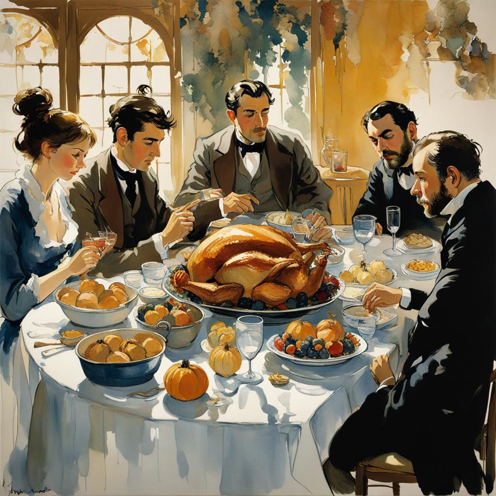 Festive Thanksgiving Dinner: Marbling and Impressionist Styl...