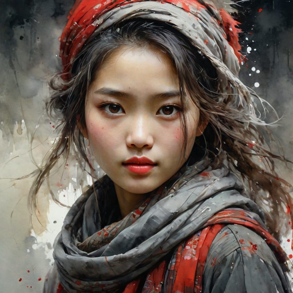Watercolor Portrait of a Beautiful Asian Woman in Fairytale ...