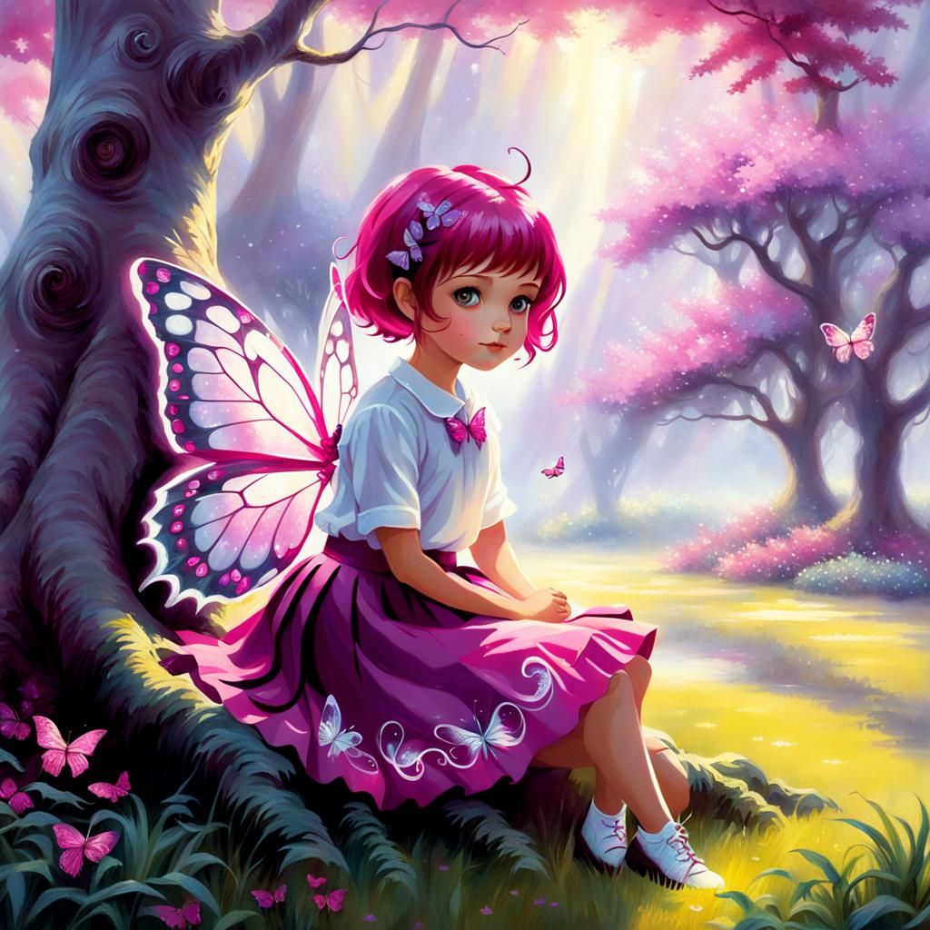 Girl with Magenta Wings in Ethereal Fantasy Style