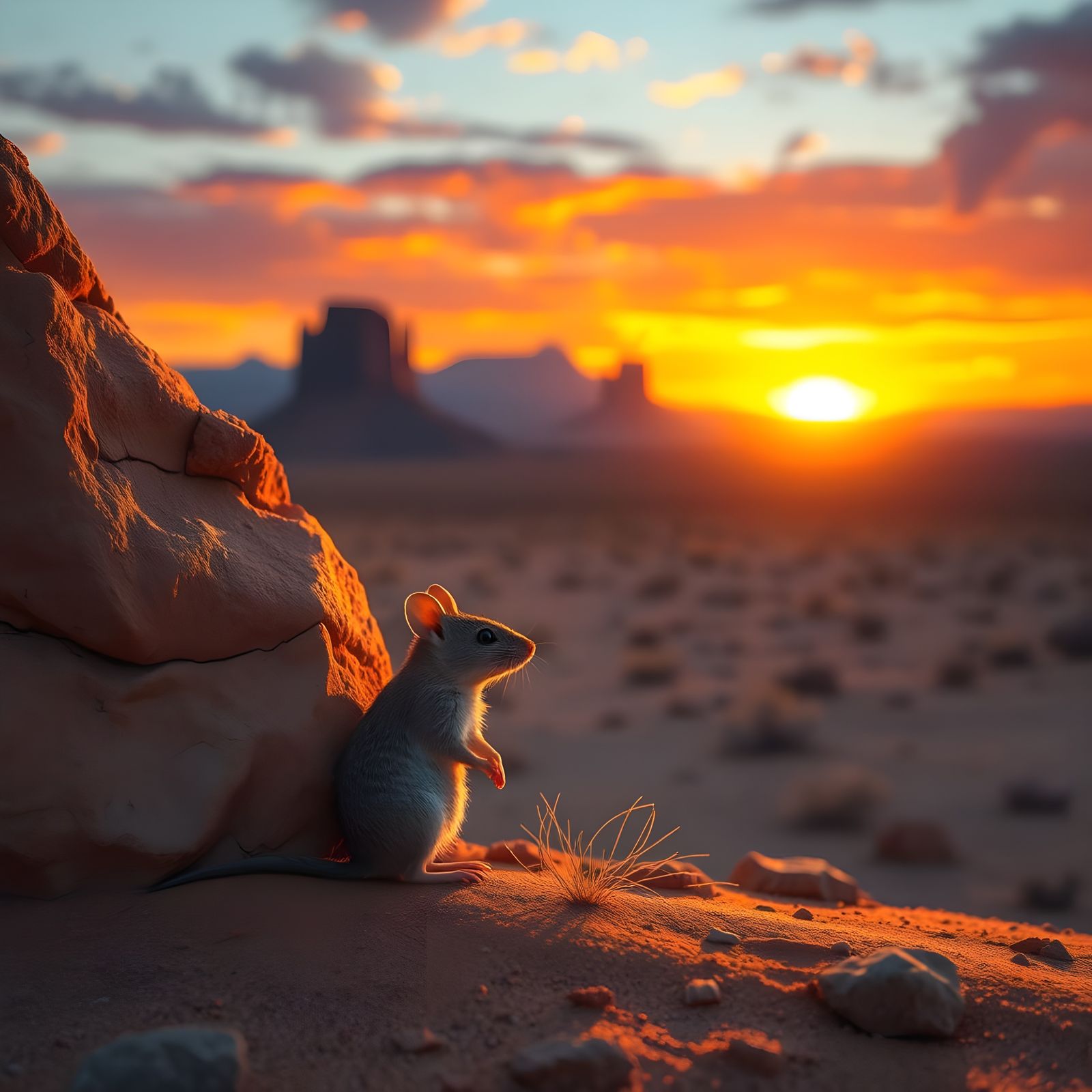 Desert Sunset Mouse in Hyperrealistic Mid Shot