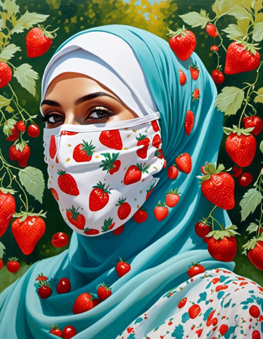 Beautiful Hijabi Woman in Summer Garden Painting
