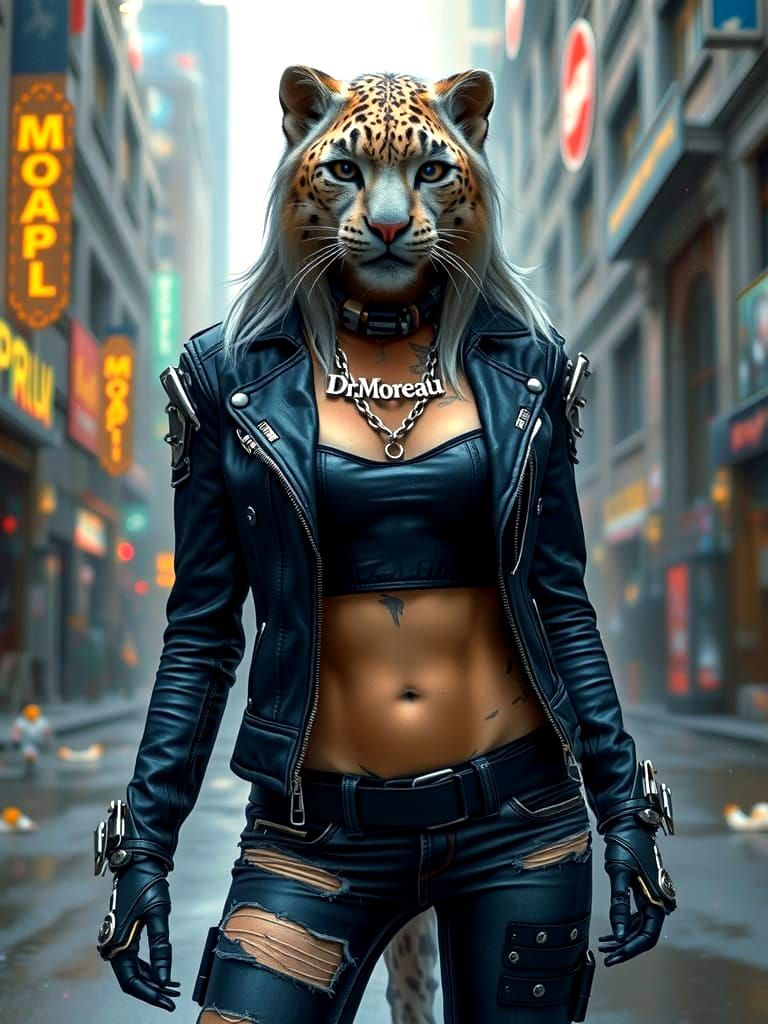Cyberpunk Snow Leopard Defies Futuristic Metropolis