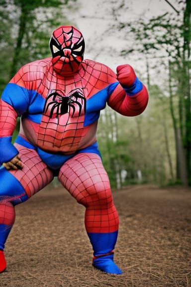 Sumo Wrestler as Spiderman on Dirtbike