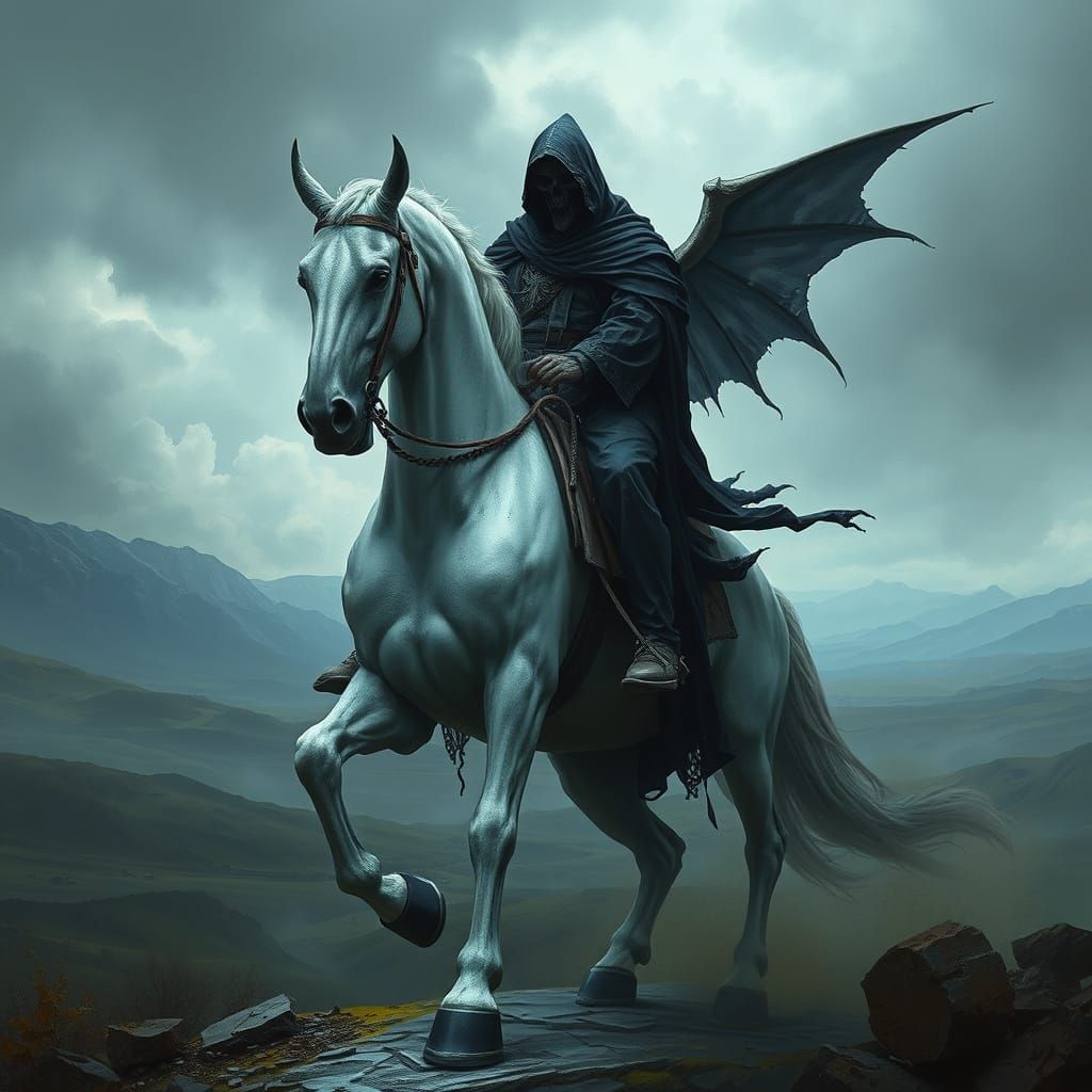 Death Rides a Pale Horse in Ominous Landscape