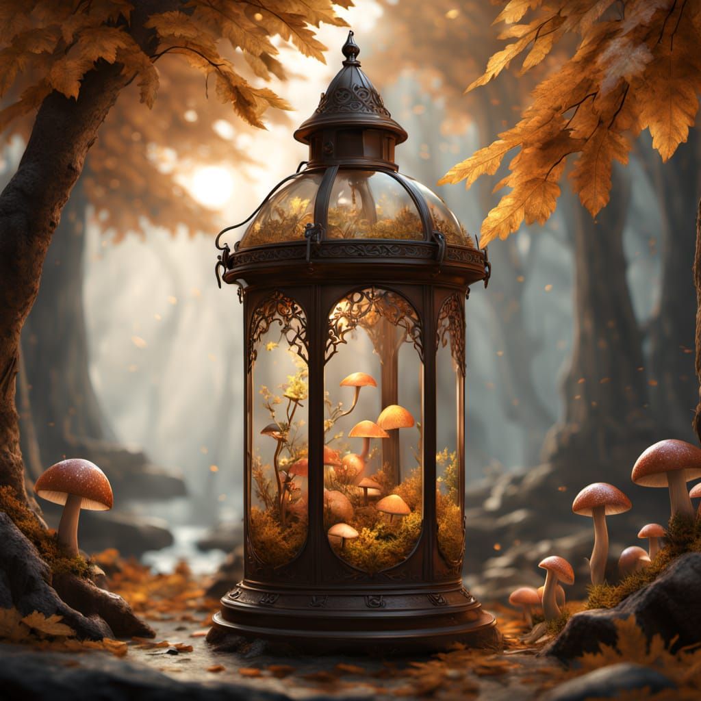 Enchanted Autumn Forest in Antique Lantern