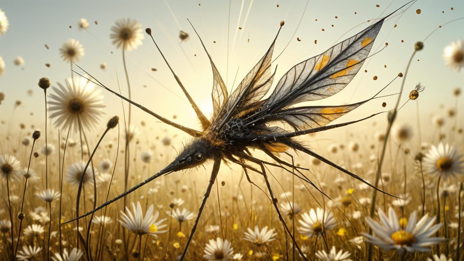 Dalmatian-Spotted Insect on Flower Stem in Chalk Art