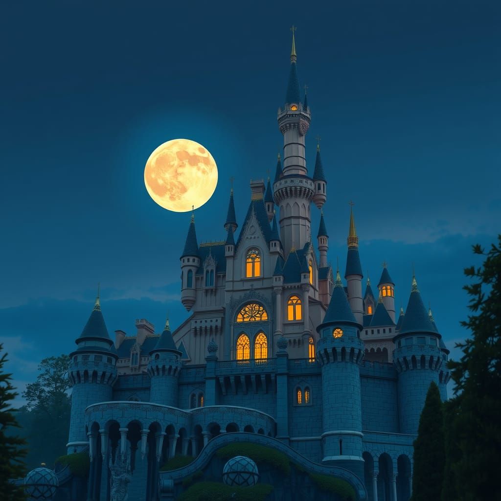 Mystical Gothic Castle at Dusk in Dreamlike Landscape