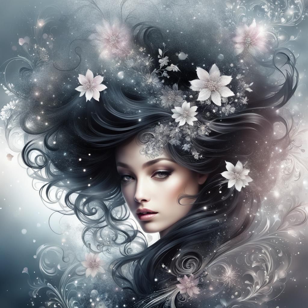 Ethereal Rhinestone Girl in Art Nouveau Style