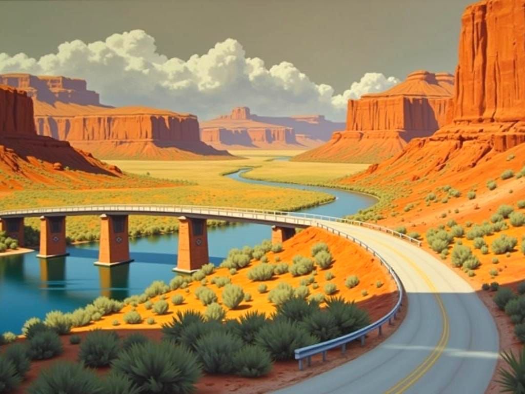 Scenic Painting of Hite Crossing Bridge, Utah