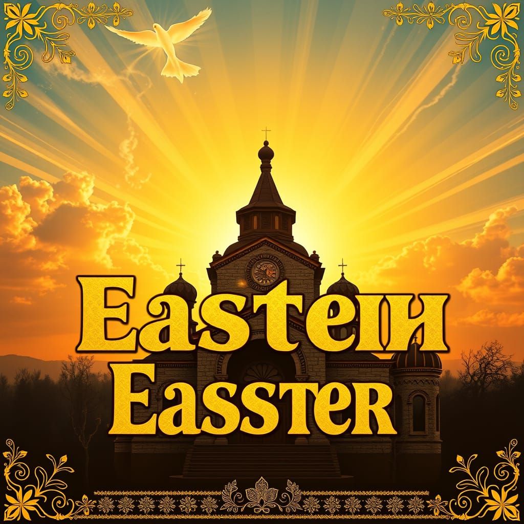 Easter Poster in Bulgarian Revivalist Style with Golden Aura