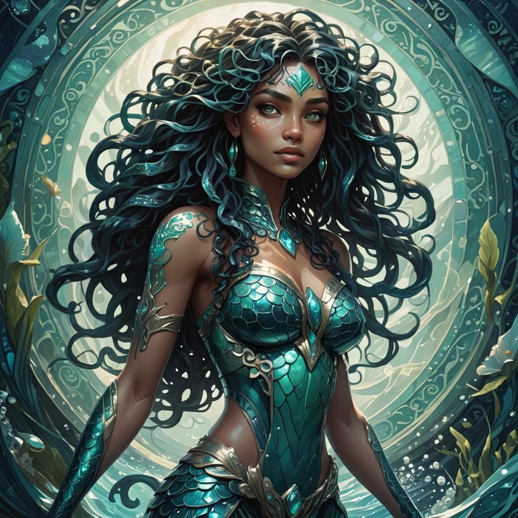 Ethereal Triton Girl in Art Nouveau Style