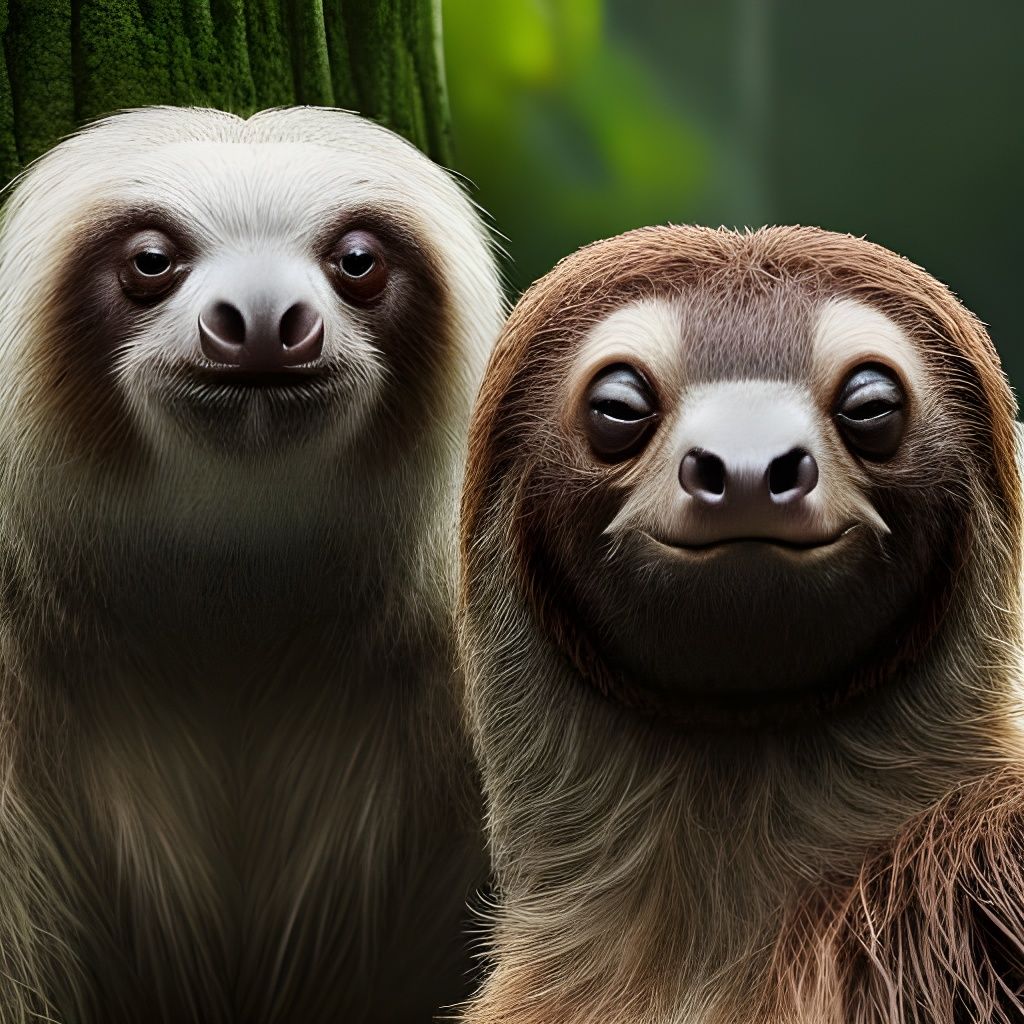Hyperrealistic Sloth Portrait in Tropical Forest