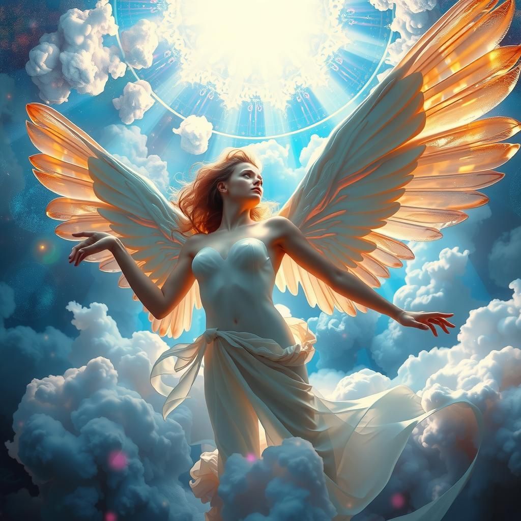 Ethereal Angel in Divine Moment with Fractal Background
