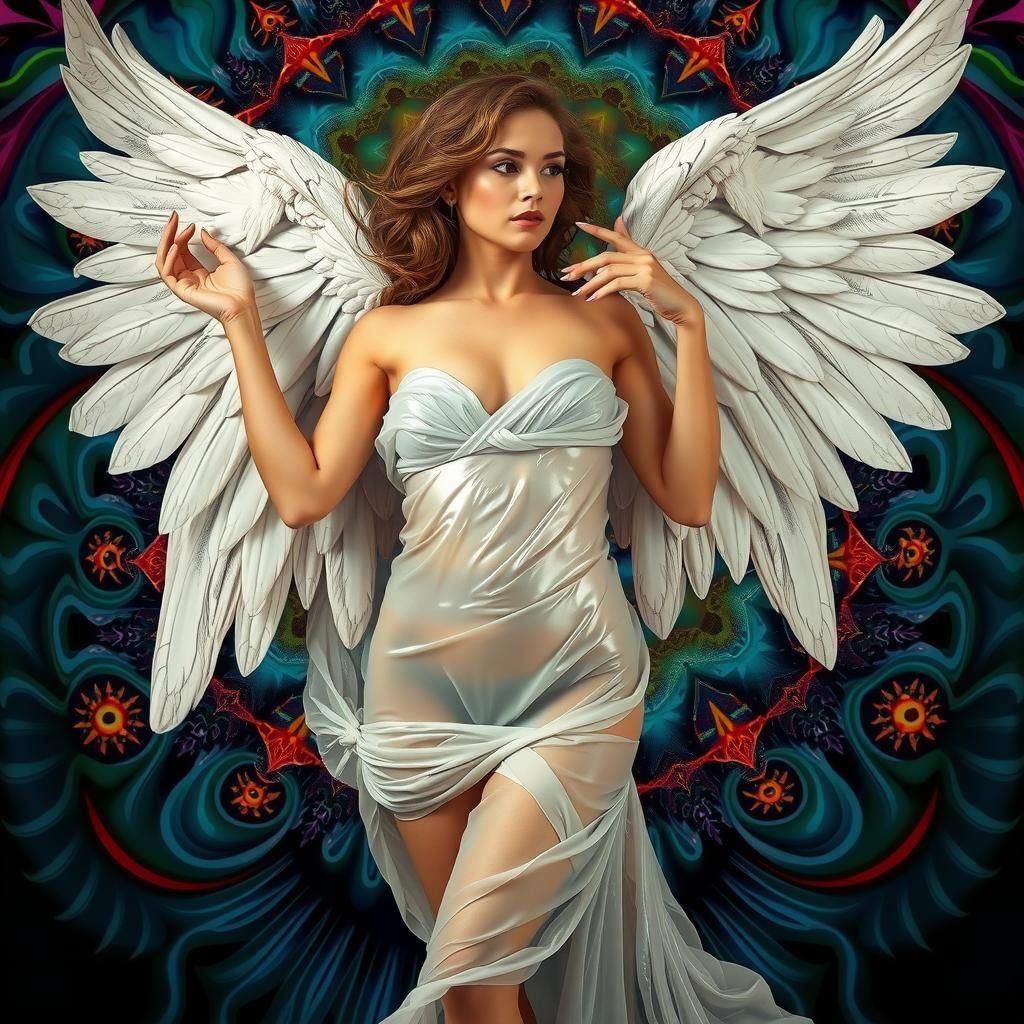 Ethereal Angel in Fractal Dreamscape, Digital Art