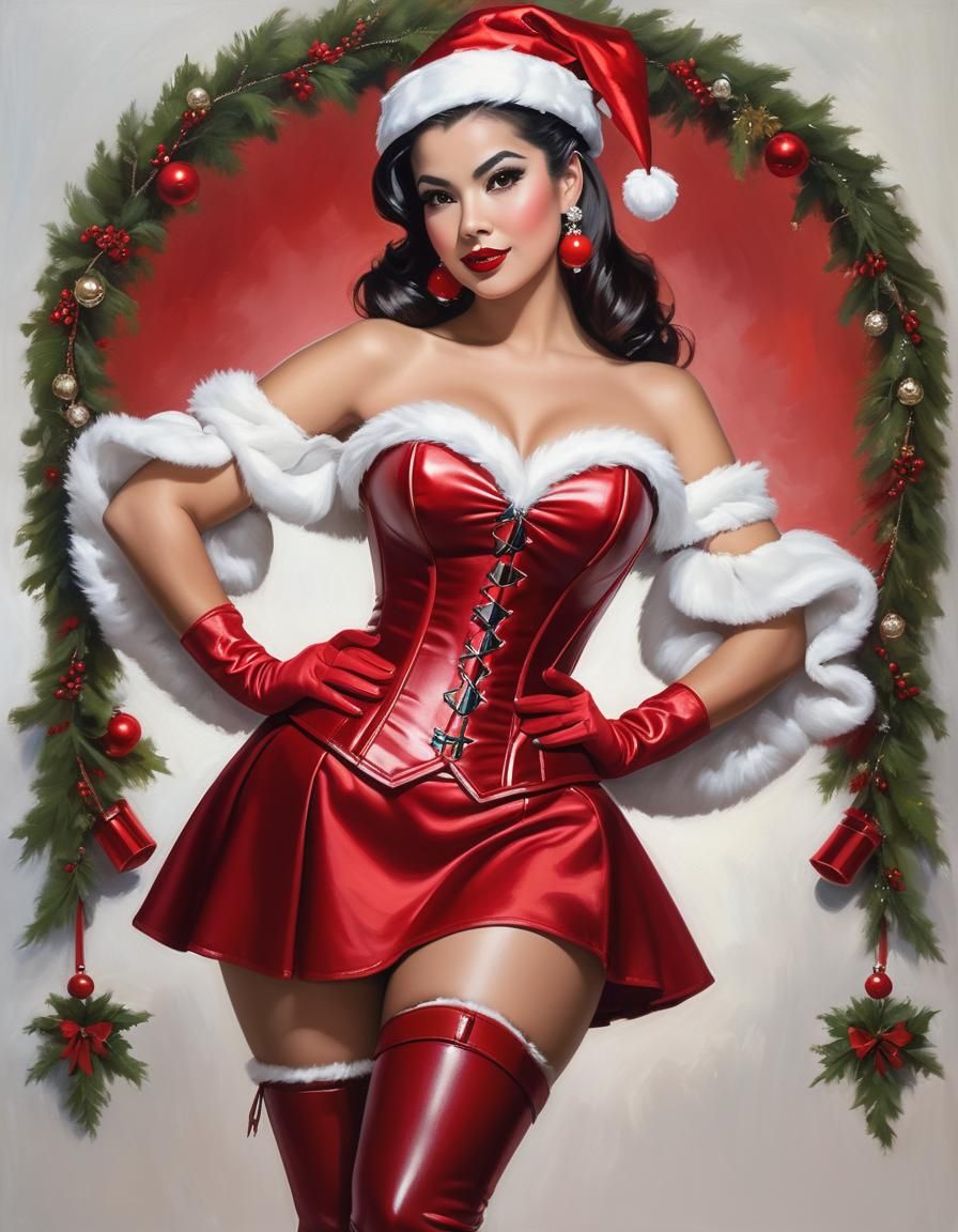 Sultry Christmas Pinup in Art Nouveau Style