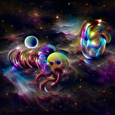 Psychedelic Cosmic Horror with Floating Spheres