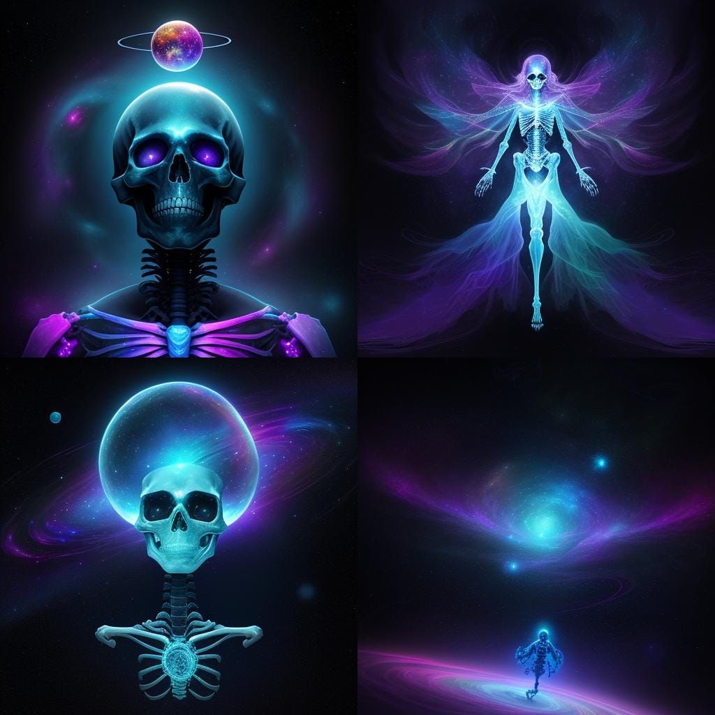 Skeleton Floating in Space: Astral Mixed Media