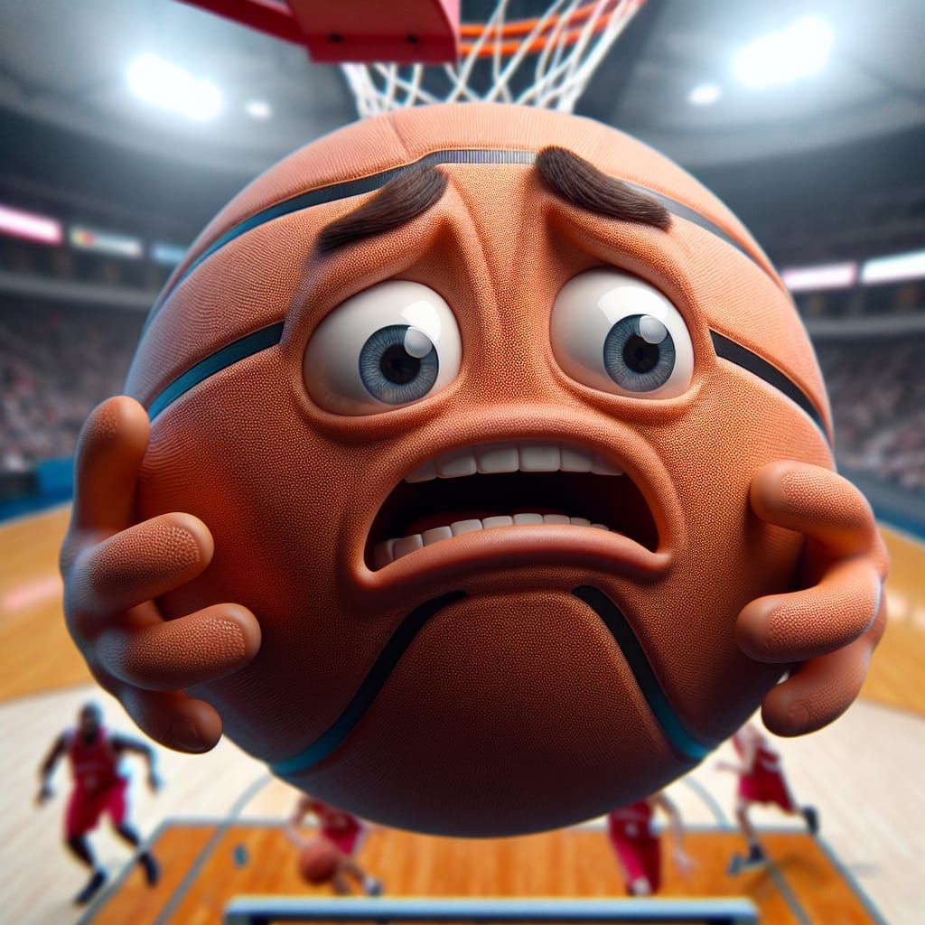 Humorous Anxious Basketball Bouncing: Cartoon Style