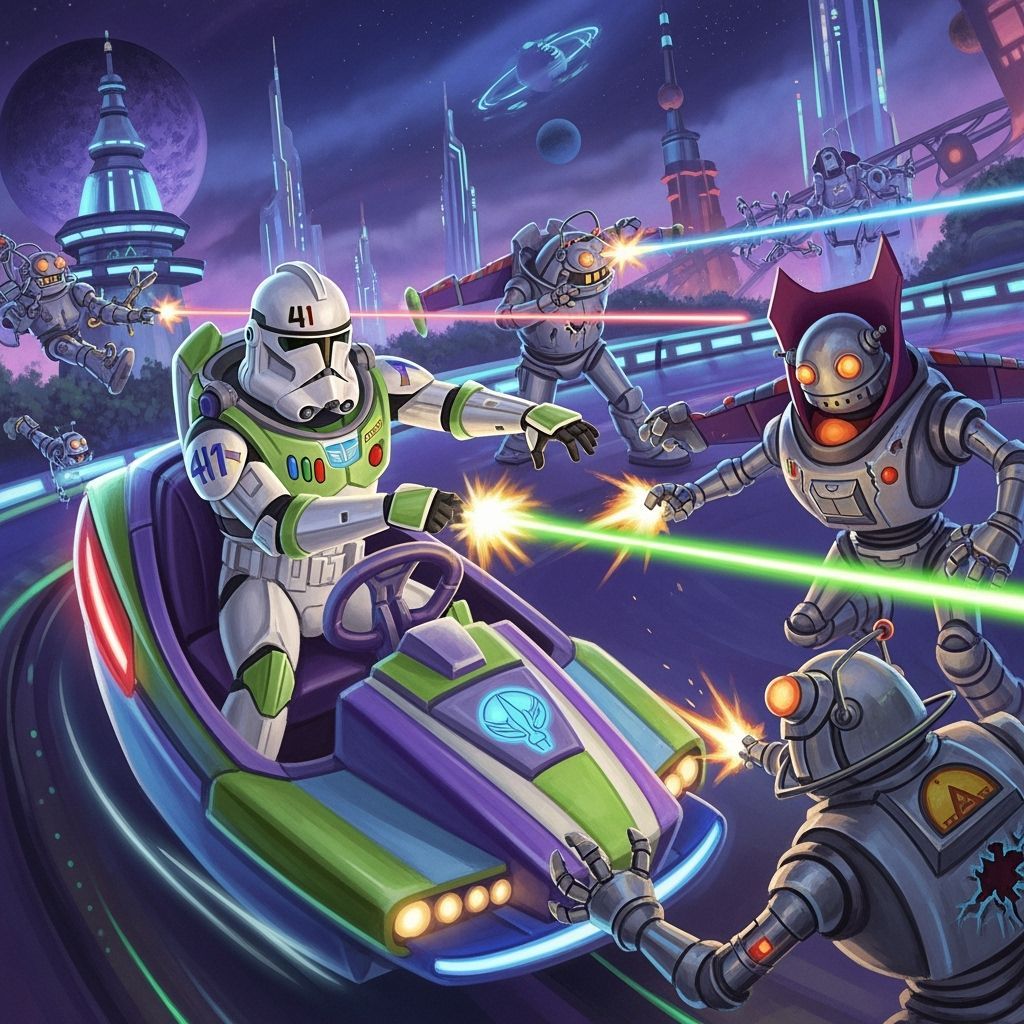 Clone Trooper Rides Buzz Lightyear in Disney World