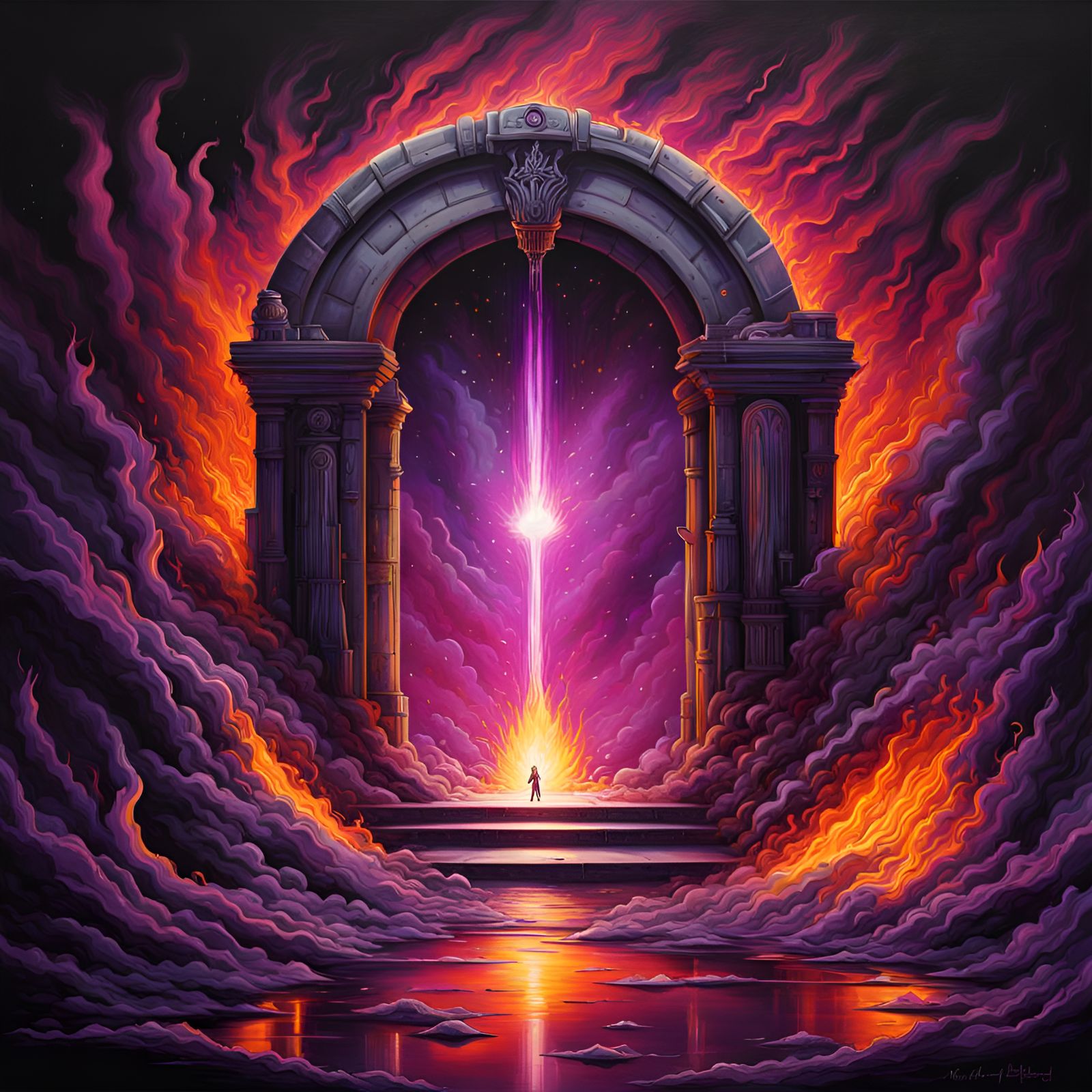 Infernal Portal Consumes Purple Universe: Graffiti Art