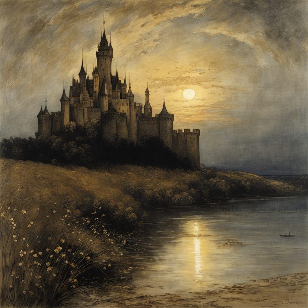 Enchanted Castle Under Starry Night