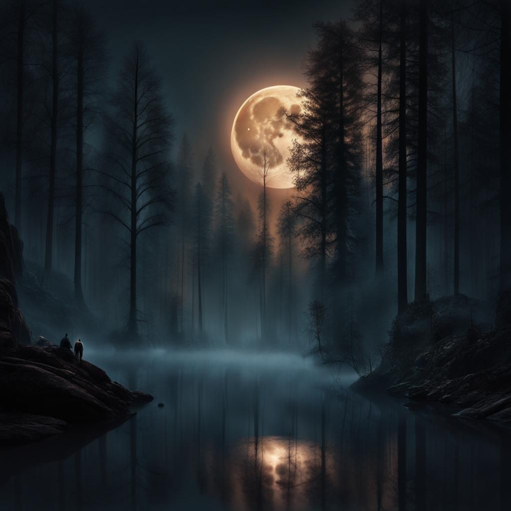 A full moon and a foggy night