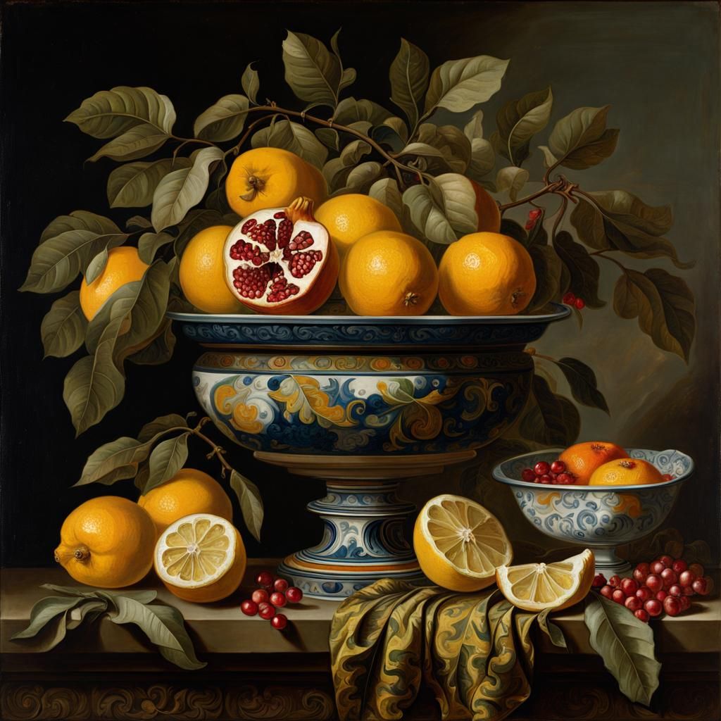 Baroque Still Life: Lemons, Oranges, Pomegranate
