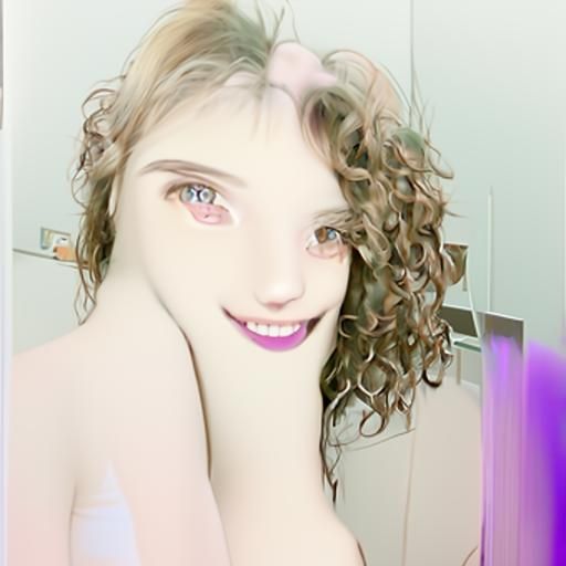 Woman with Purple Eyes and Wavy Hair