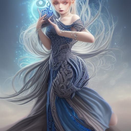 Elegant Air Mage Digital Illustration in Fantasycore Style