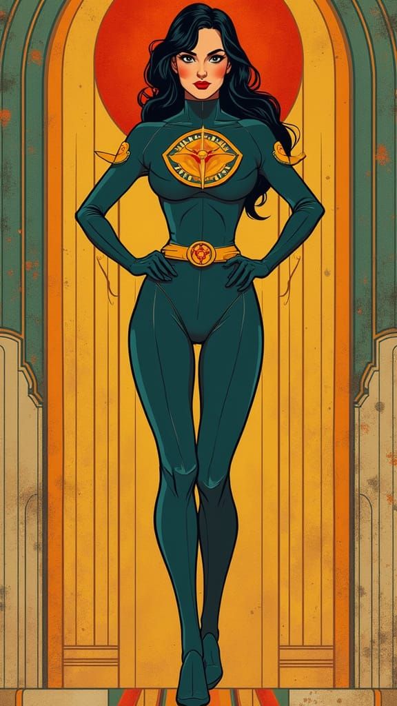 Graphic Super Heroine in Bold Art Nouveau Style
