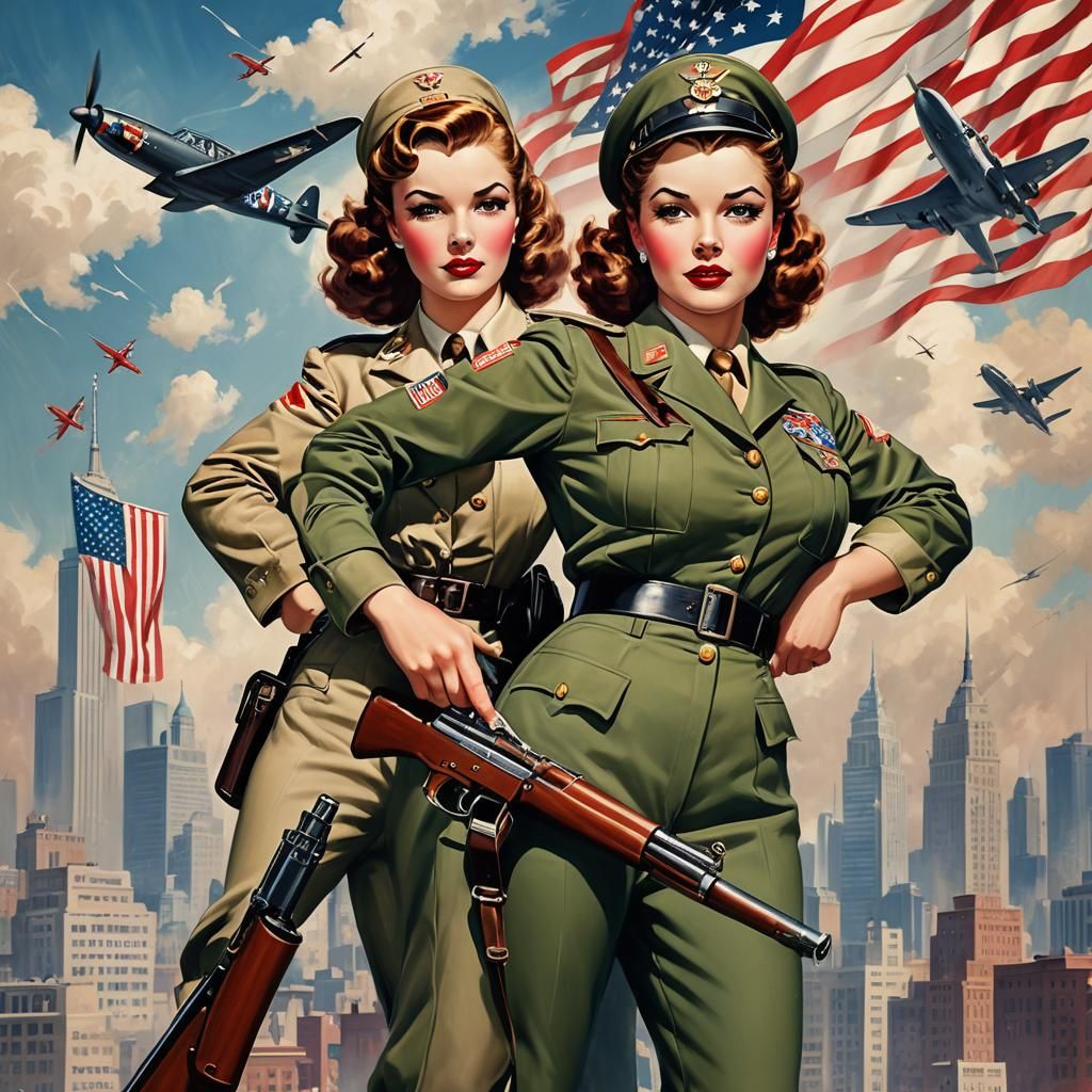 Nostalgic Pin-Up Girl in Patriotic Scene