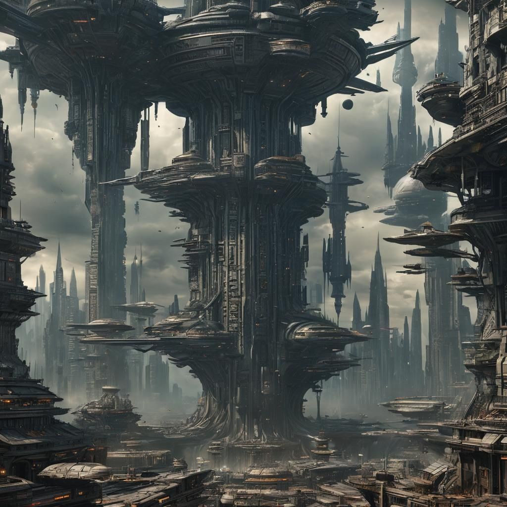 Futuristic Dark Fantasy Cityscape in Hyper-Realistic Digital...