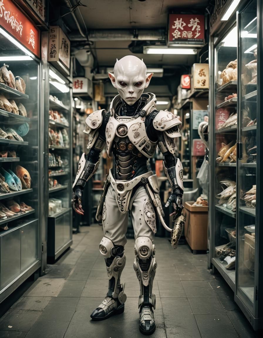 exoskeleton robot in a frozen fish shop