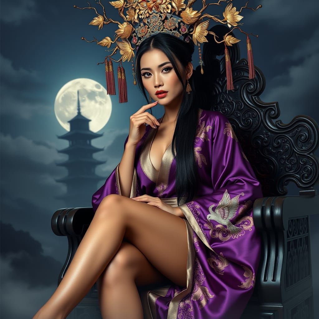 Mizoram Woman on Throne in Kimono-Style Robe