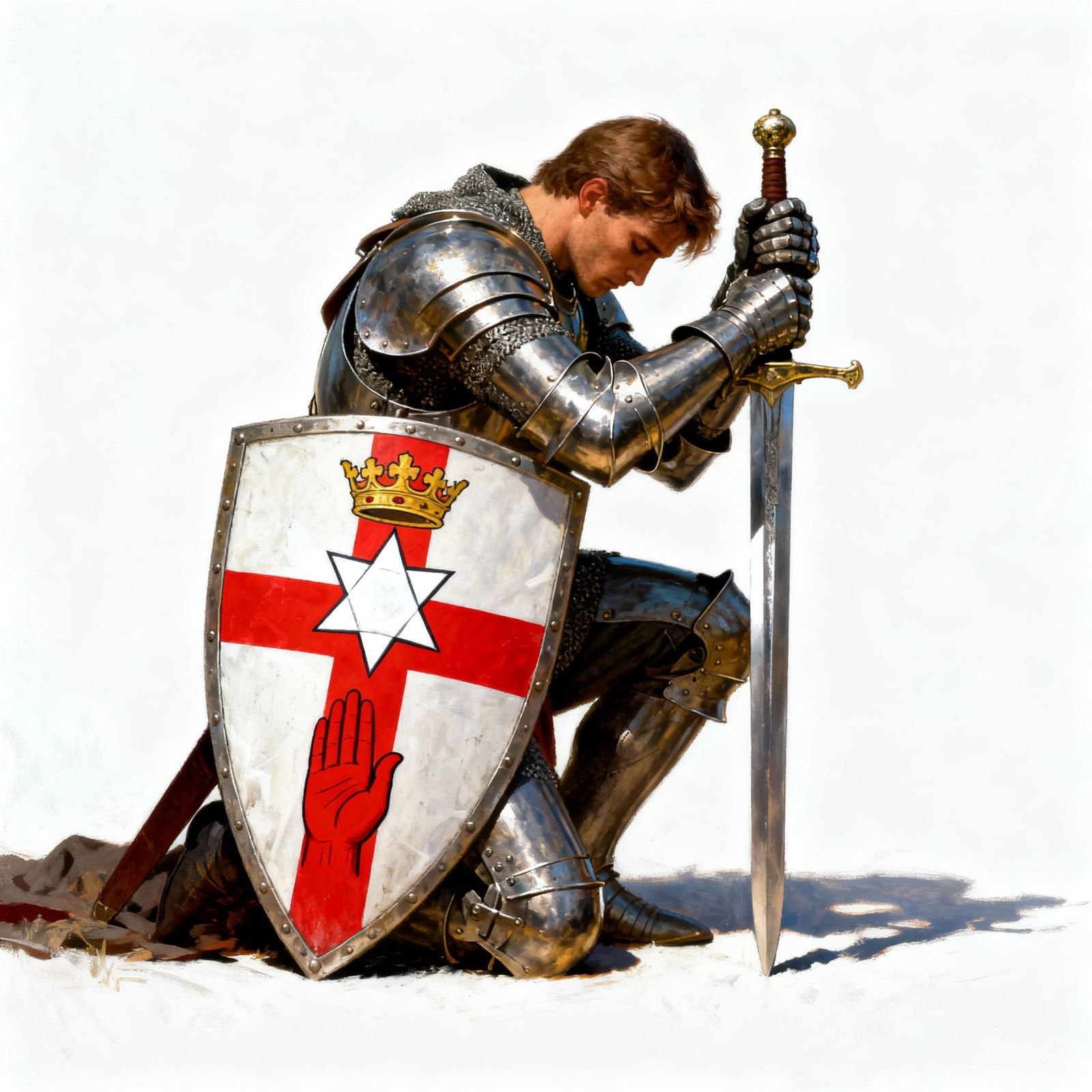 Kneeling Knight in Armour with Ulster Flag