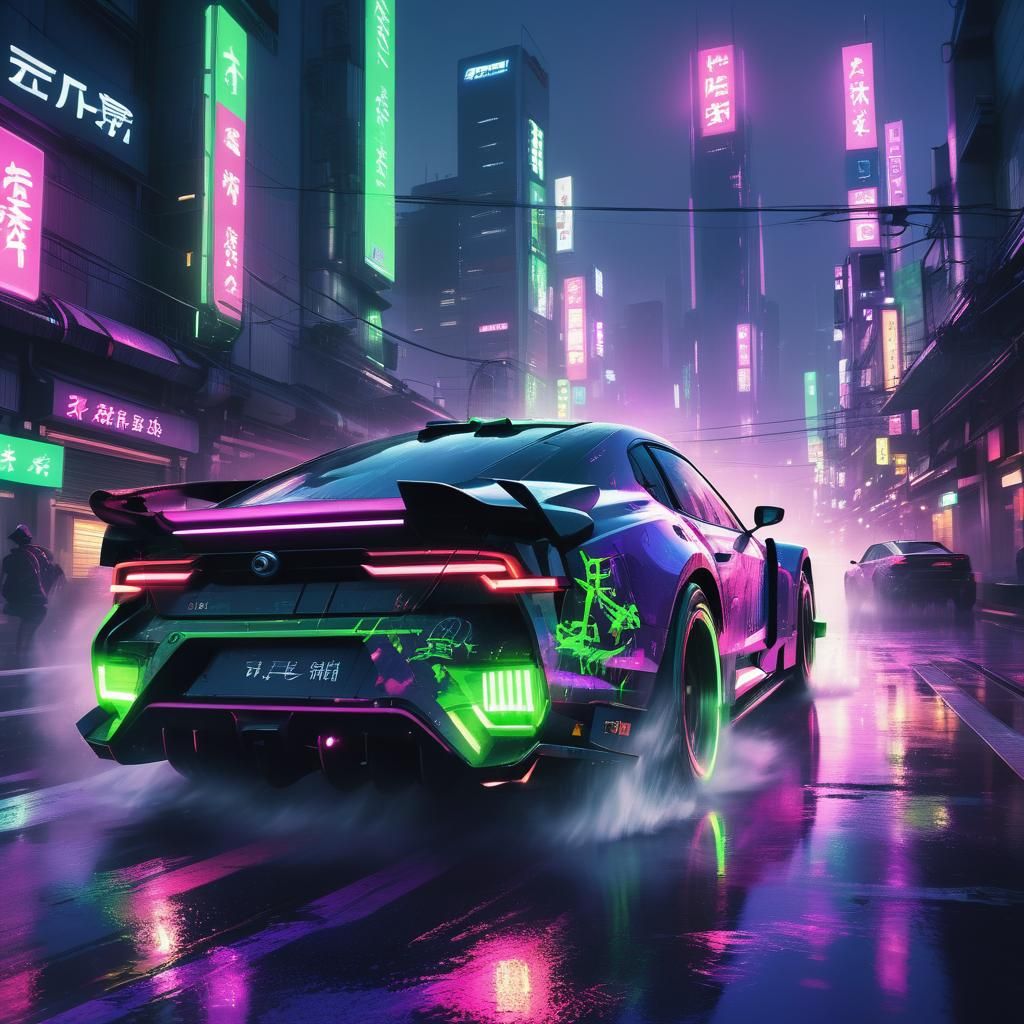 Cyberpunk Racer Drifting Through Neon Tokyo