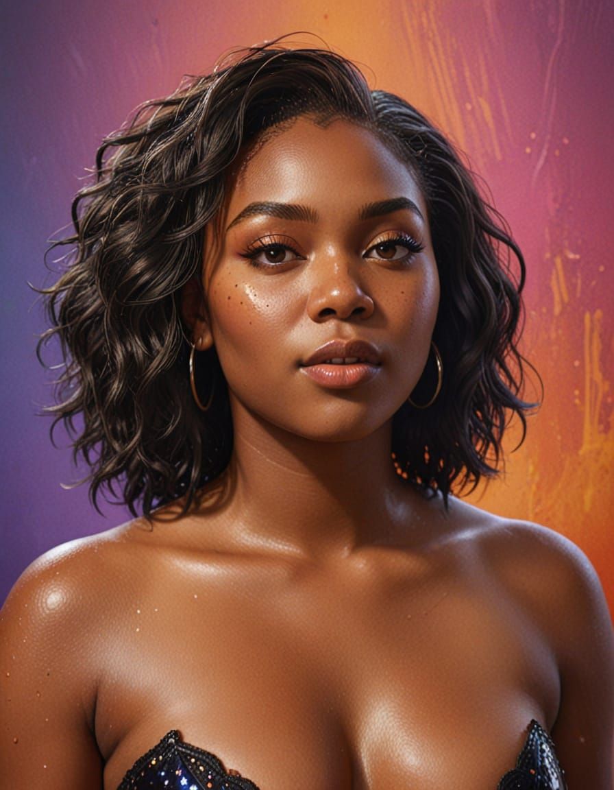 Voluptuous Black Woman in Splash Art Style