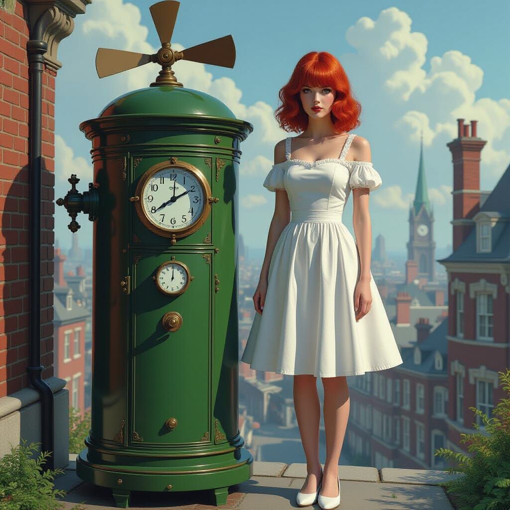 Time Traveler and Time Machine in Matte Painting Style