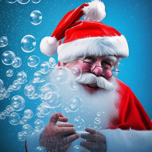 Santa Claus Blowing Bubbles in Vintage Photography Style