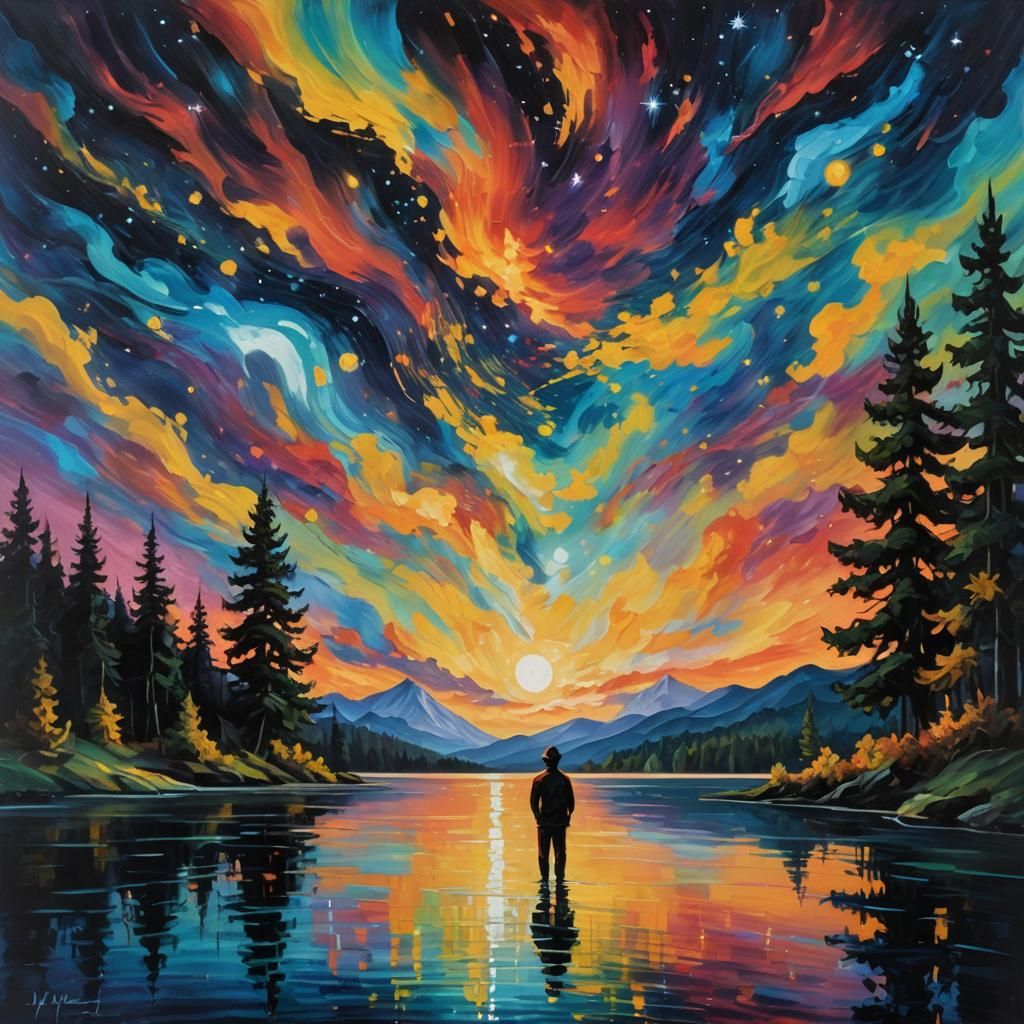 Ethereal Starry Night Oil Painting