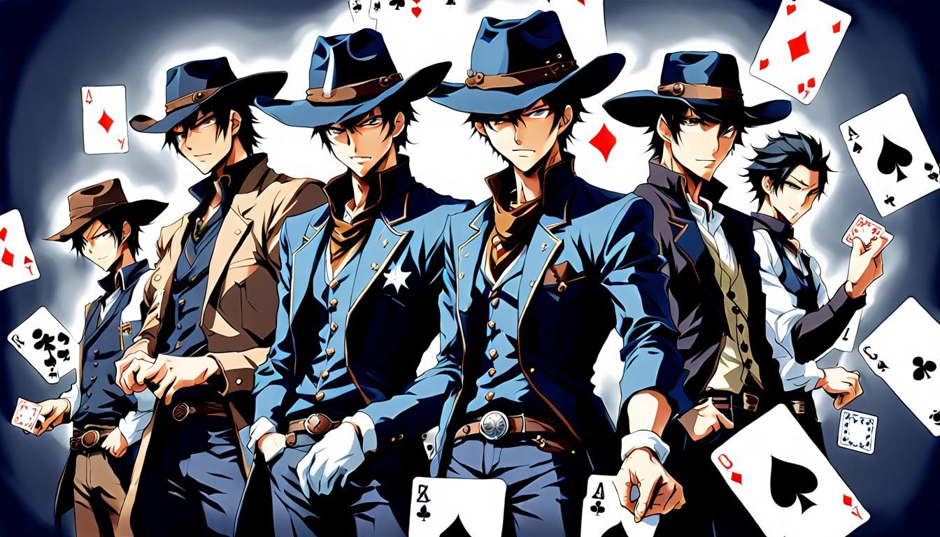 Cowboys Playing Cards in Anime Style