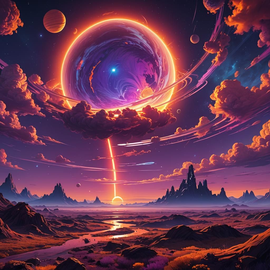 Vibrant Planet with Rings Orbiting a Star