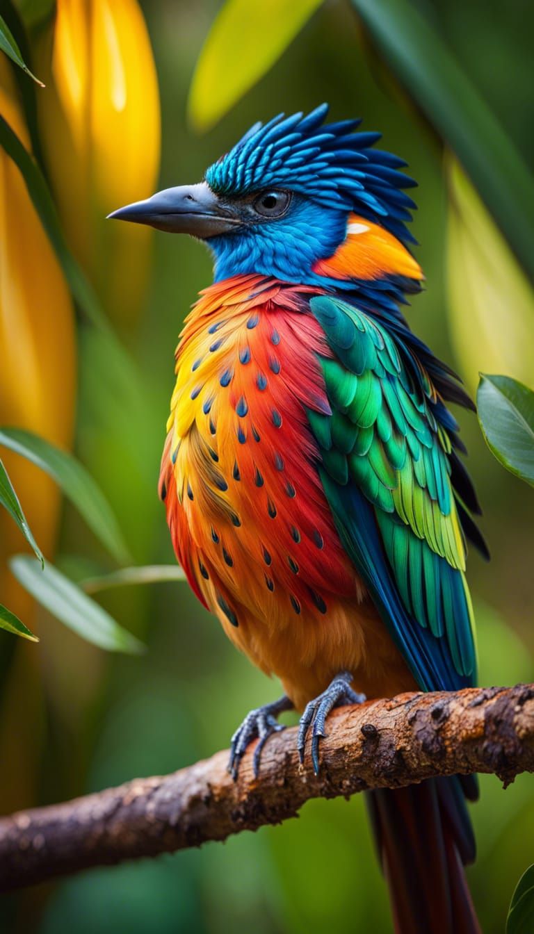 Colorful Bird Portrait in Lush Forest Setting