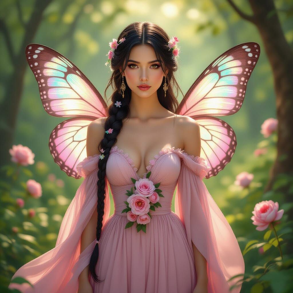 Woman with Flowers in Art Nouveau Style