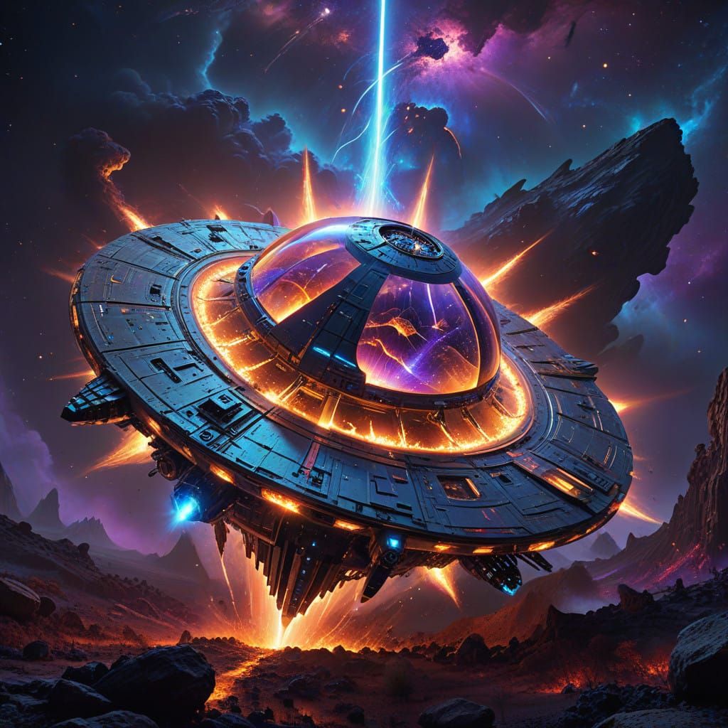 Cosmic Escape in Vibrant, Electric Hues