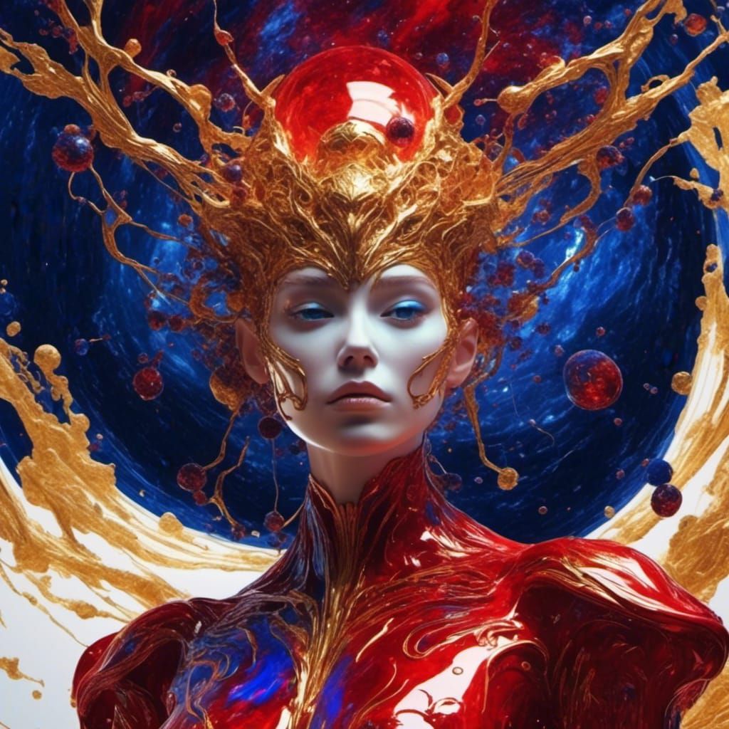 Ethereal Gold and Cobalt Woman in Sci-Fi Style