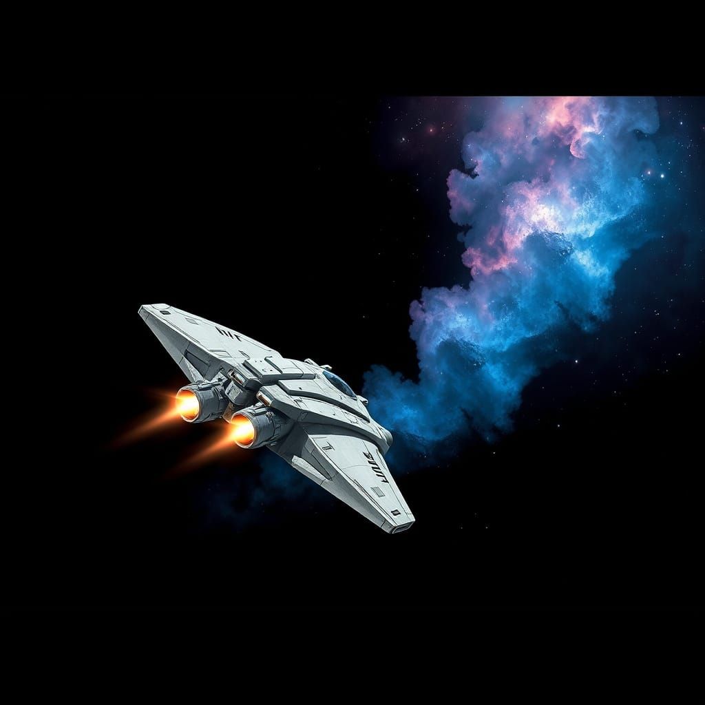 Cosmic Exploration Ship in Vibrant Nebula