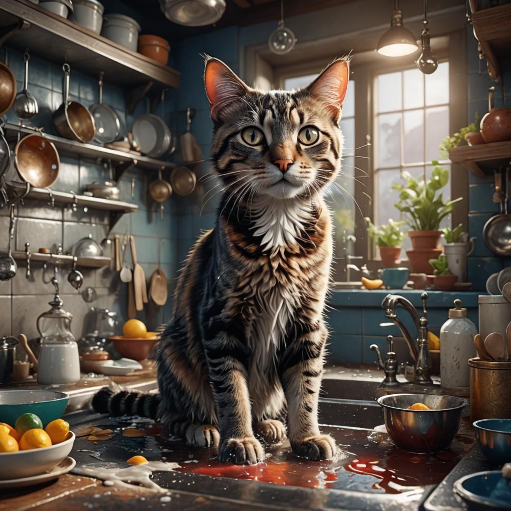 Cat Does Dishes: Detailed Matte Painting