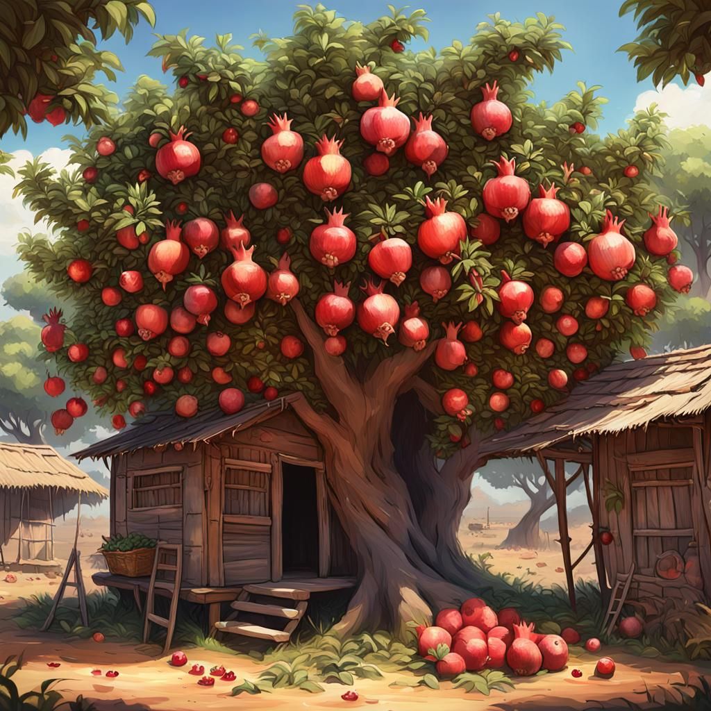 Pomegranate Tree in Africa: 3D Anime Art