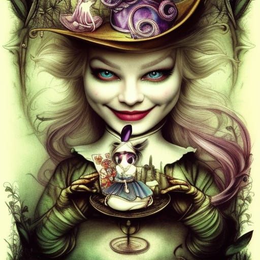 Alice in Wonderland Portrait with Cheshire Cat